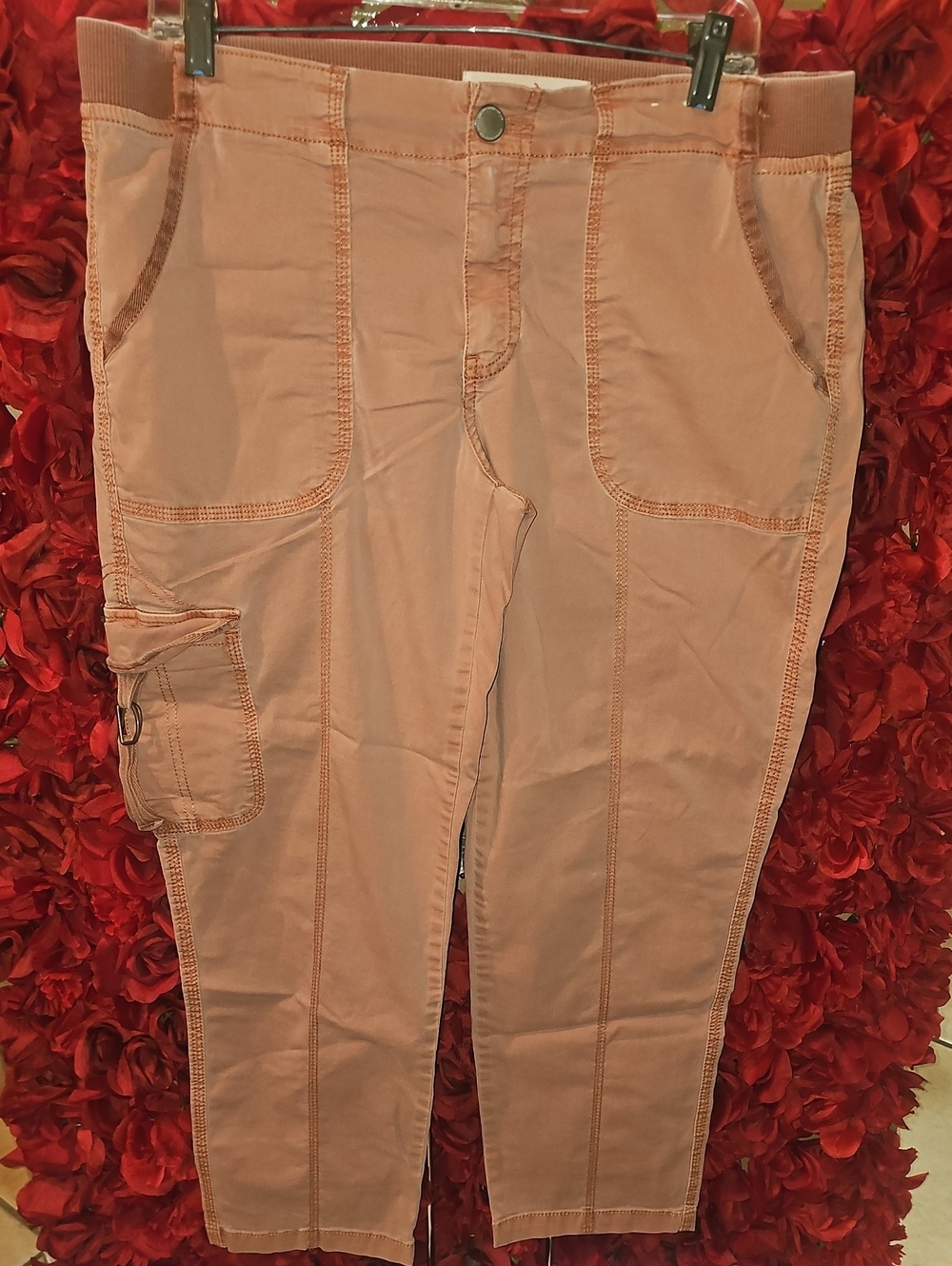 SONOMA Peach-Tan Corduroy Waistband Detail Cargo Pants Size 14